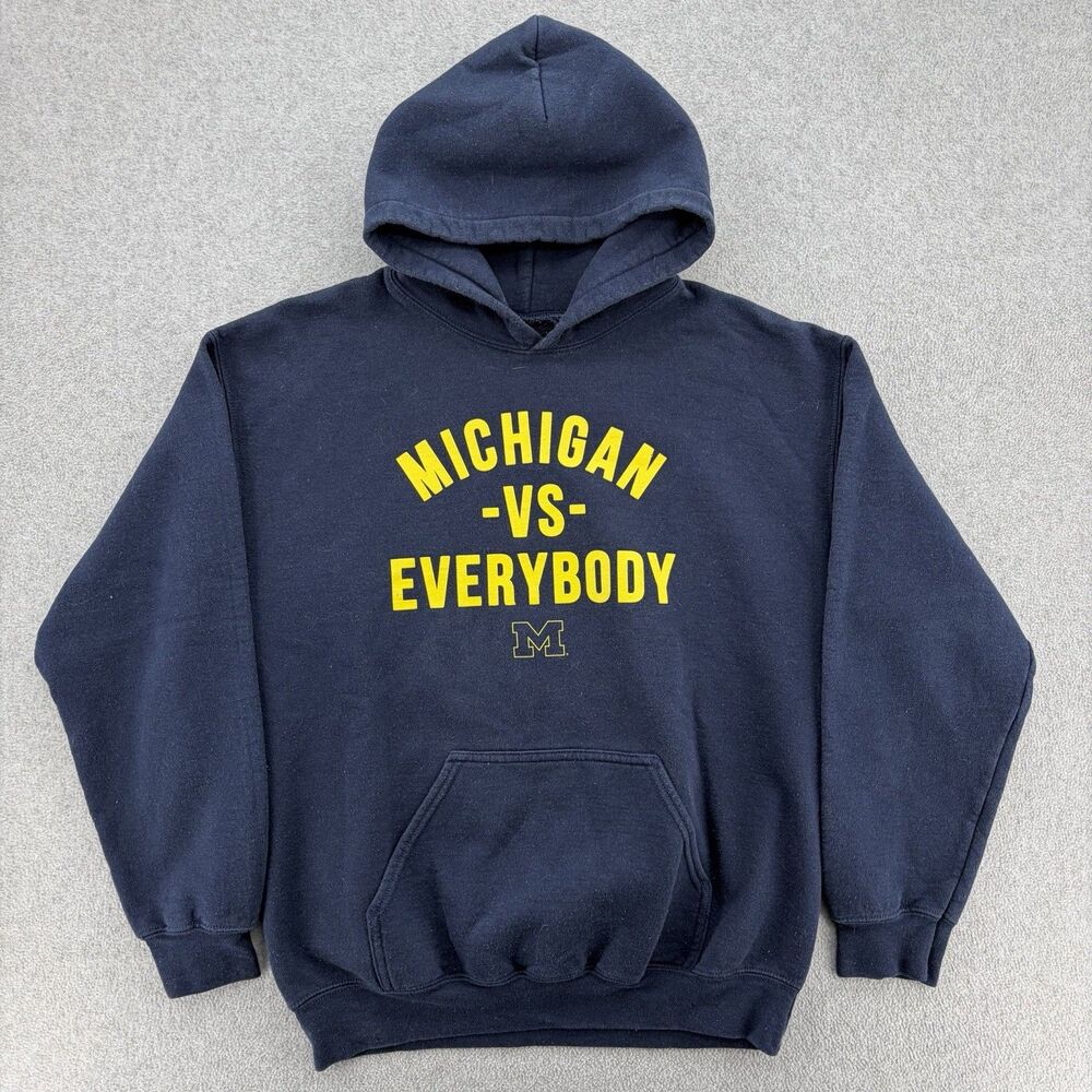 Michigan Vs. Everybody Navy Hoodie Sweatshirt MDen No Drawstring Medium